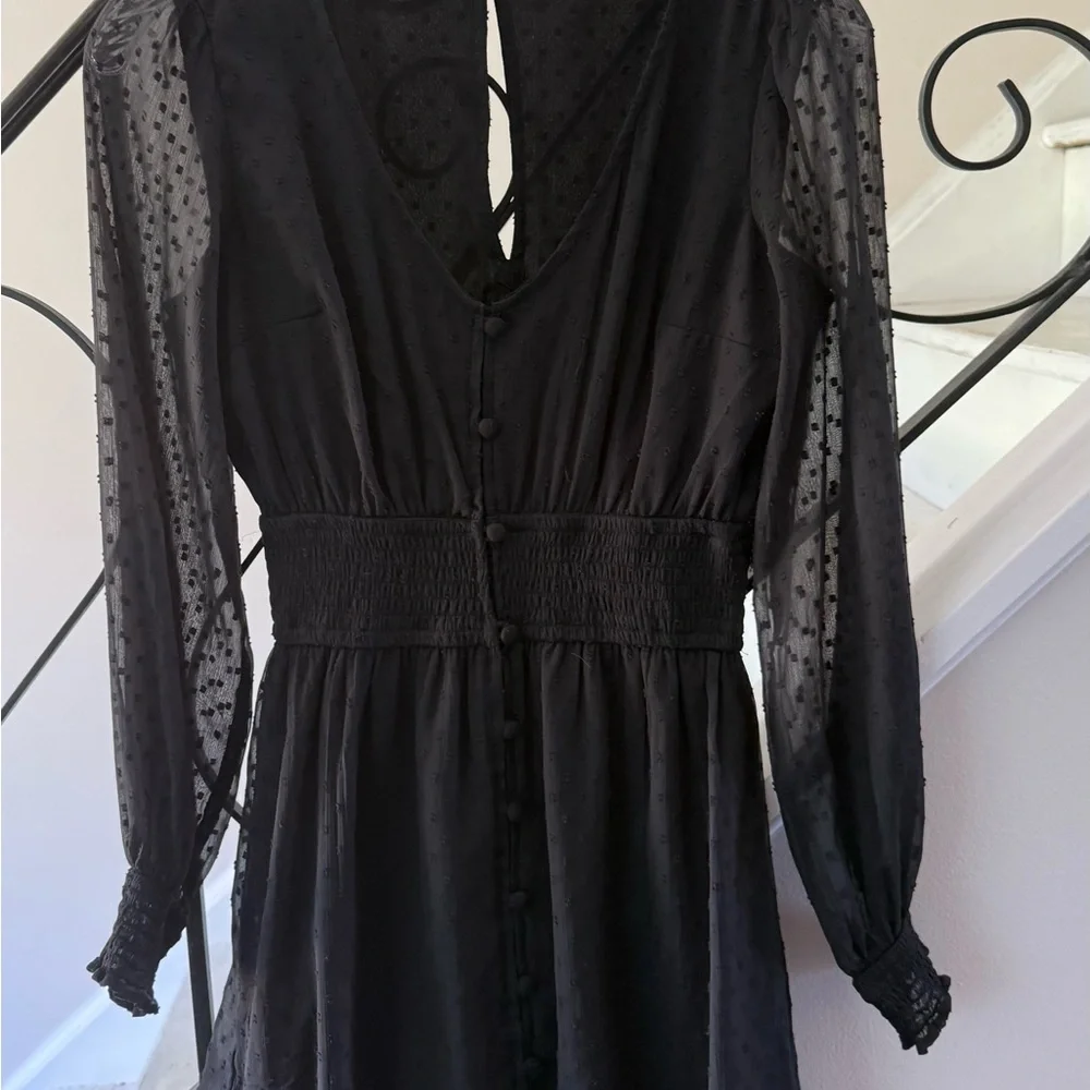 Hollister Black Swiss Dot Long Sleeve Smocked Waist Dress
